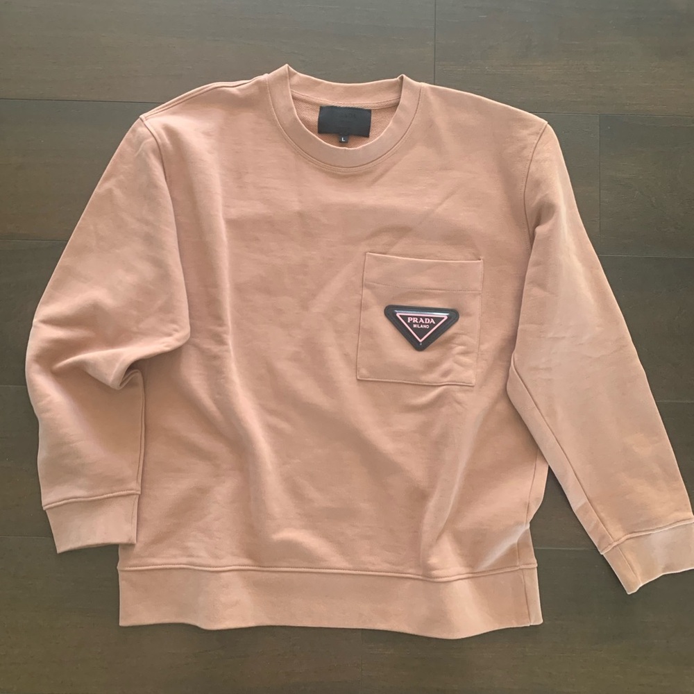 PRADA pink/salmon Logo Crewneck Oversized Pocket Sweatshirt —Sz. L